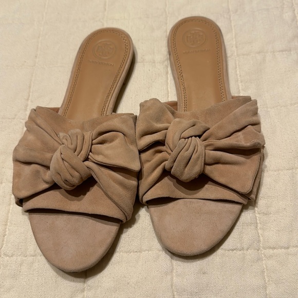 Tory Burch Annabelle bow slide, size 8.5. Tan, blush - Picture 1 of 11